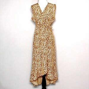 Naggoo Women’s Brown & White Sleeveless Floral Wrap Midi Dress Size Medium